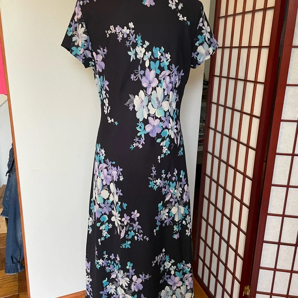 Worthington Floral Navy Midi Dress, Size 10P